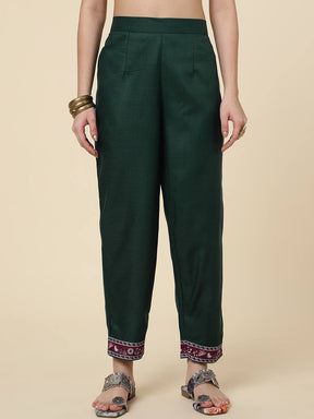 Women Straight Kurta Set With Pant And Dupata dark Green