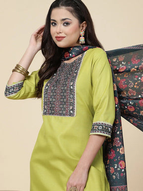 Women Straight Kurta Set With Pant And Dupata Lemon Yellow