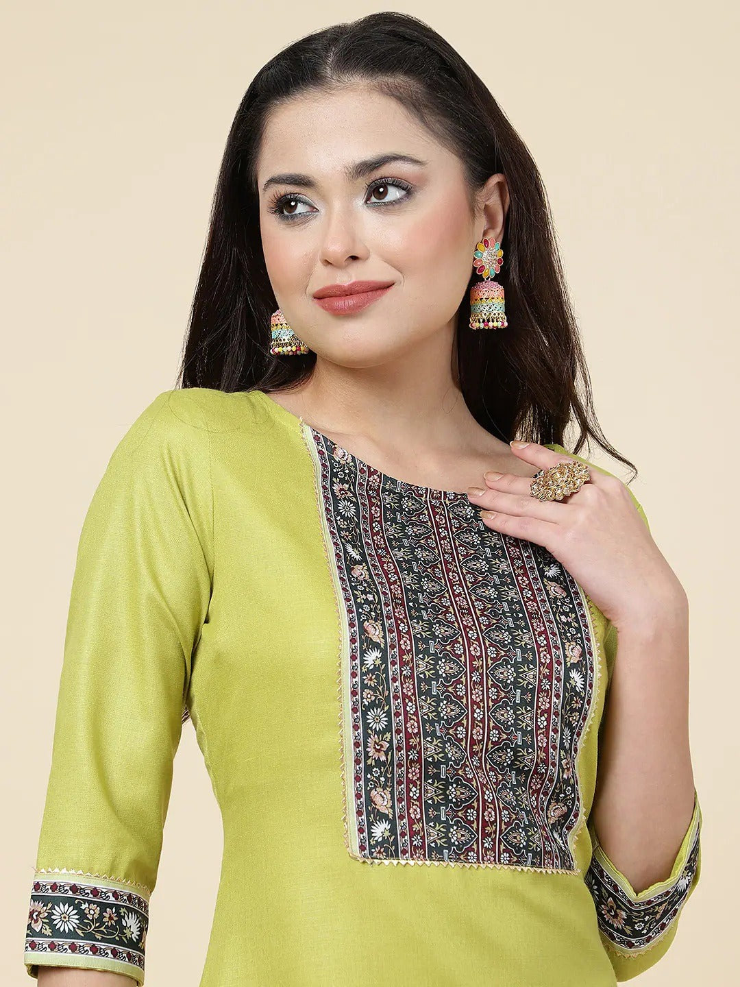 Women Straight Kurta Set With Pant And Dupata Lemon Yellow