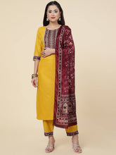 Women Straight Kurta Set With Pant And Dupata Yellow