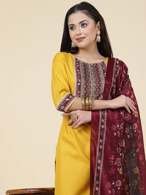 Women Straight Kurta Set With Pant And Dupata Yellow