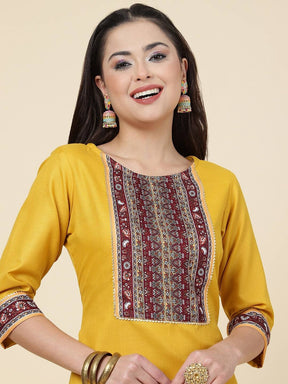 Women Straight Kurta Set With Pant And Dupata Yellow