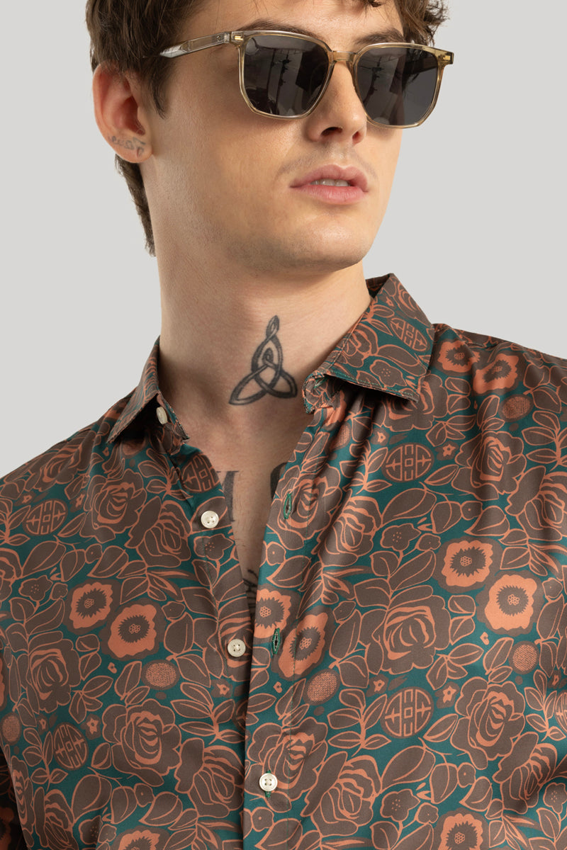 Vivace Brown Floral Satin Shirt