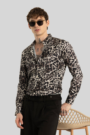 Fiero Light Grey Animal Print Velvet Shirt