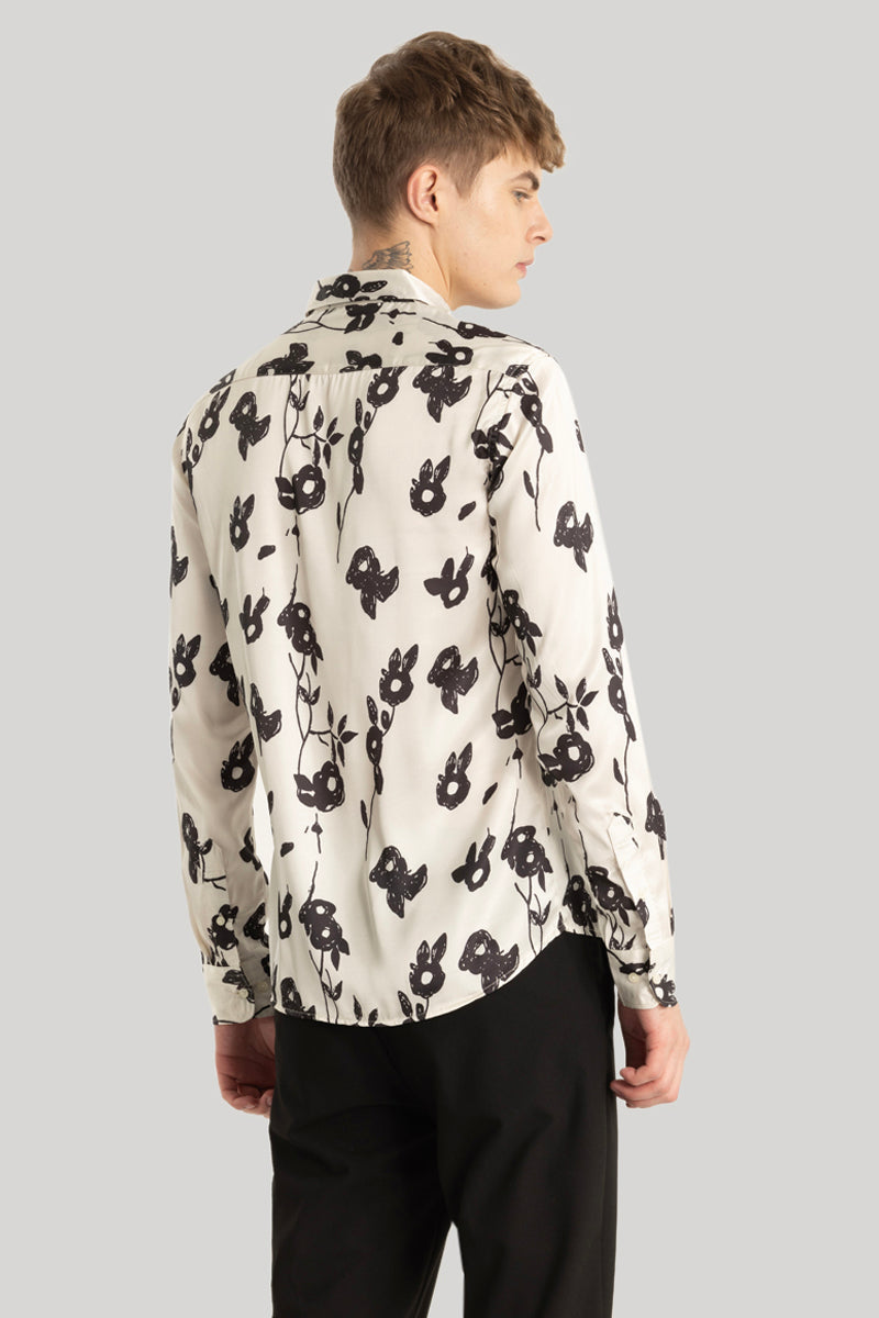 Satin Feel Cream Floral Shirt