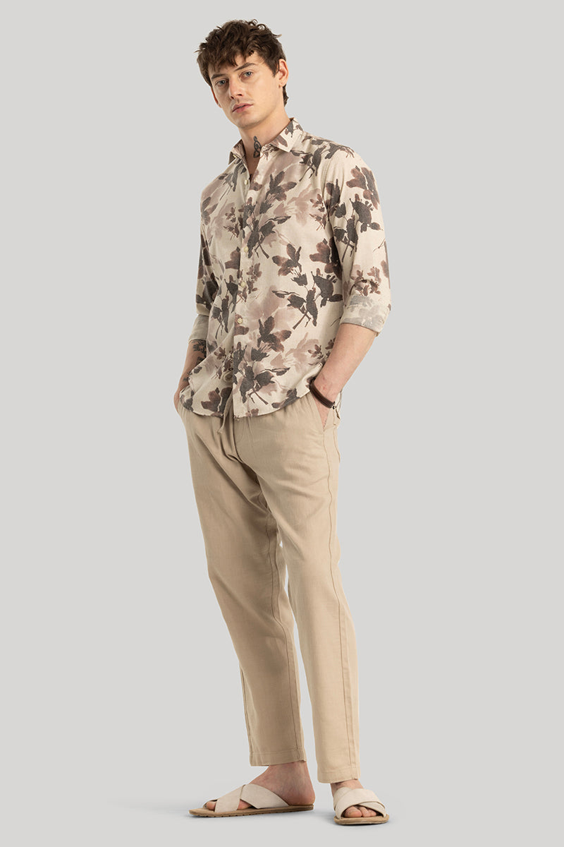 Dirk Beige Floral Linen Shirt