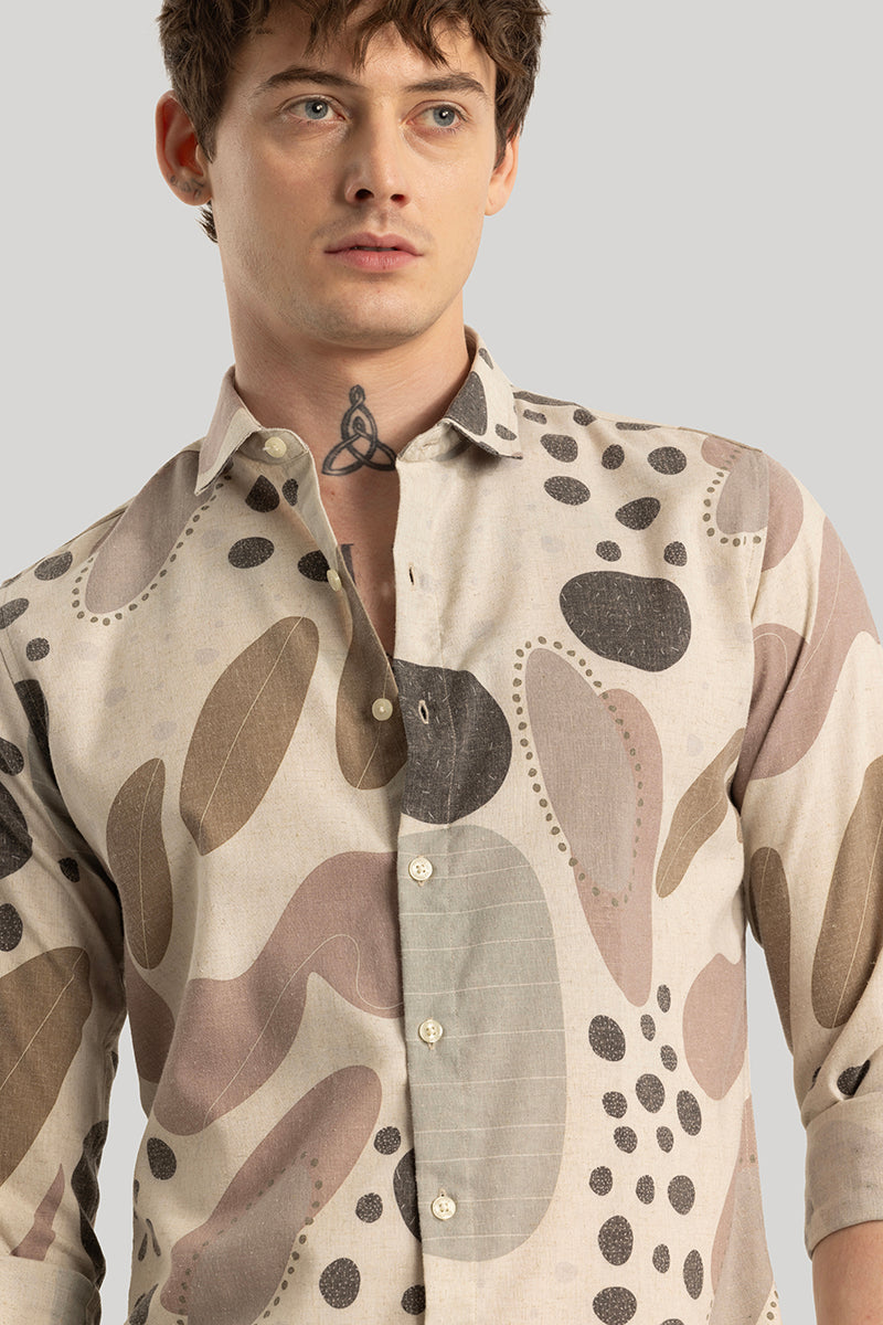 Dirk Hazelnut Abstract Linen Shirt