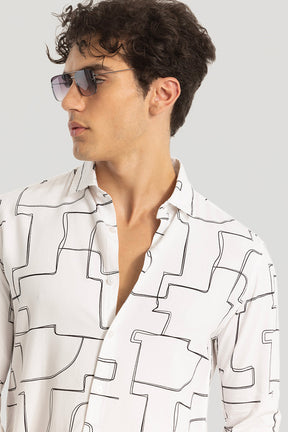 White Geometric Print Shirt