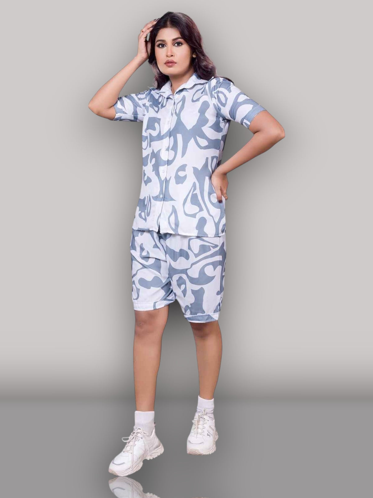 Abstract Print Shirt &amp; Short Set – 100% Viscose