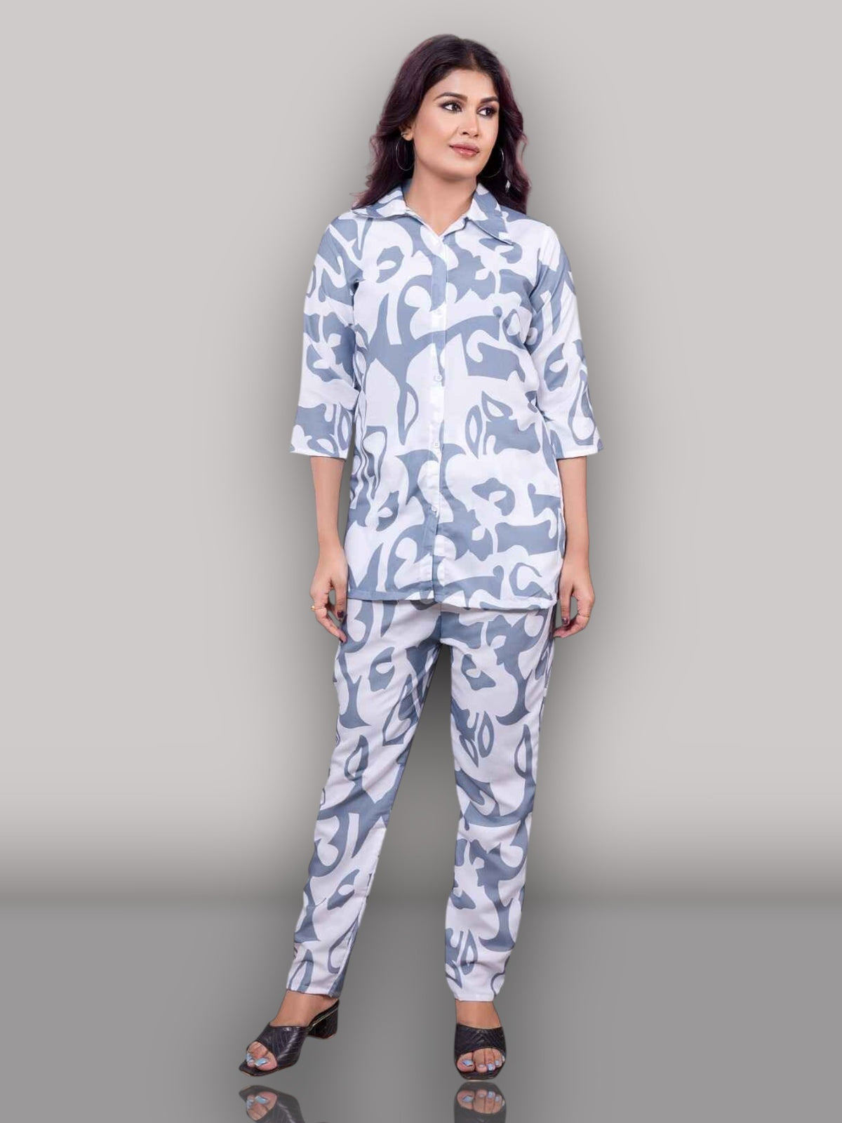 Abstract print top and pents co-ord set