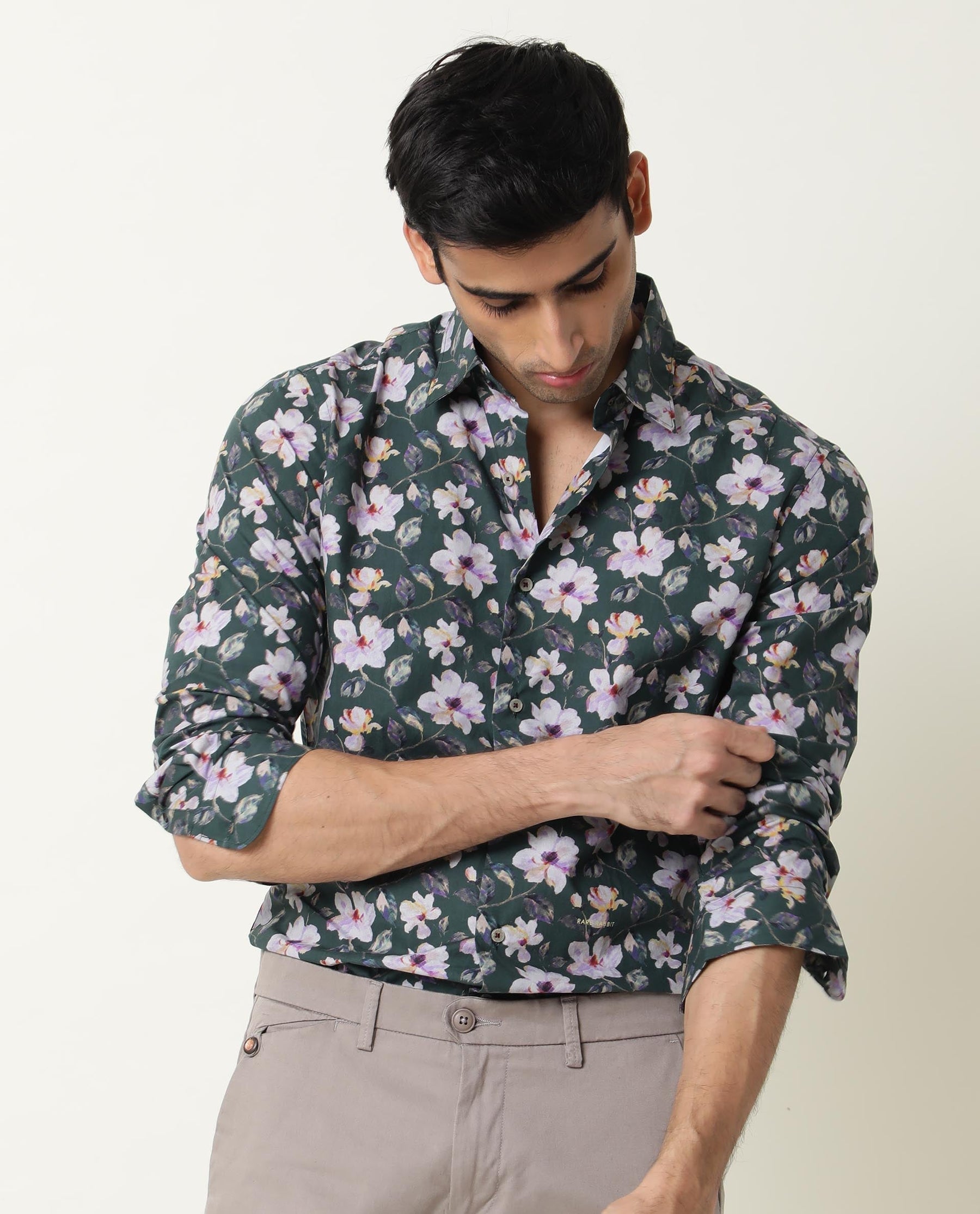 Paintt Green Floral Print Full Sleeves Shirt