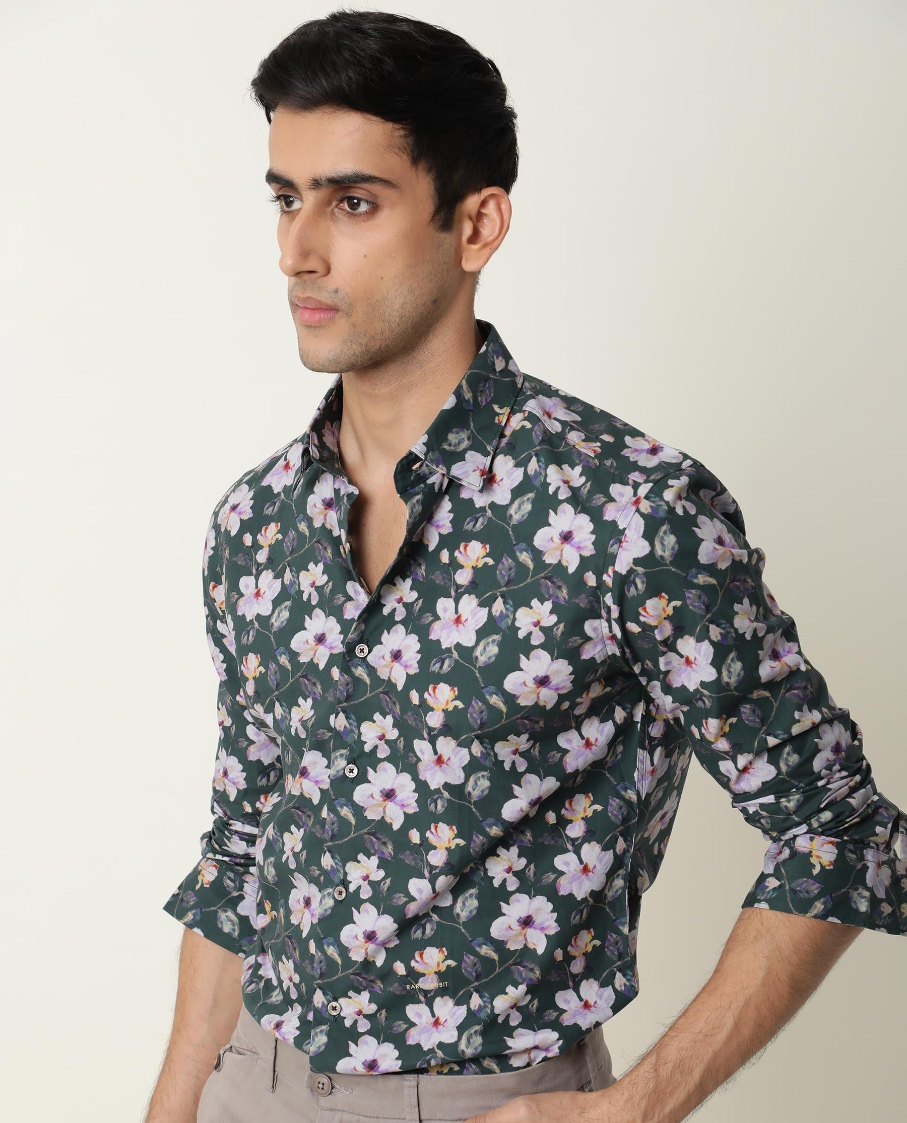 Paintt Green Floral Print Full Sleeves Shirt