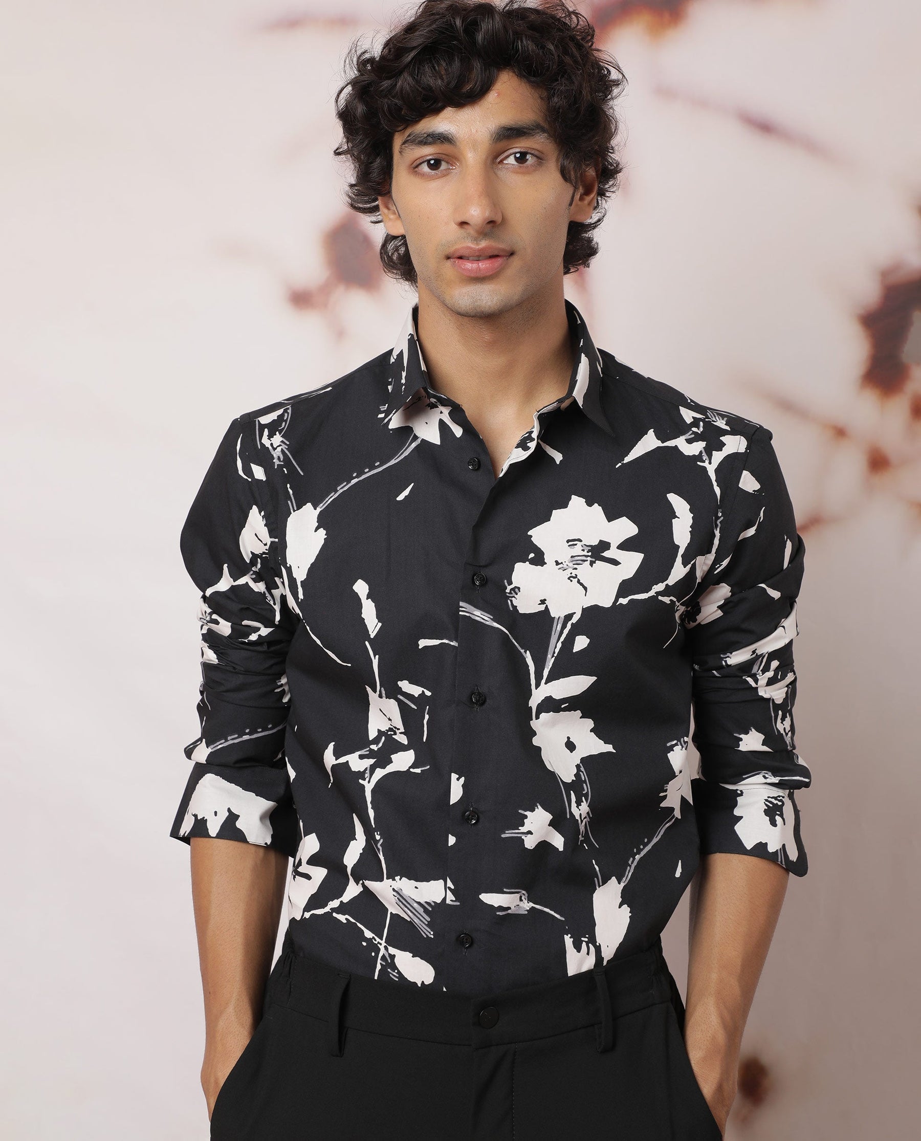 Sketcherr Black Floral Print Full Sleeves Shirt