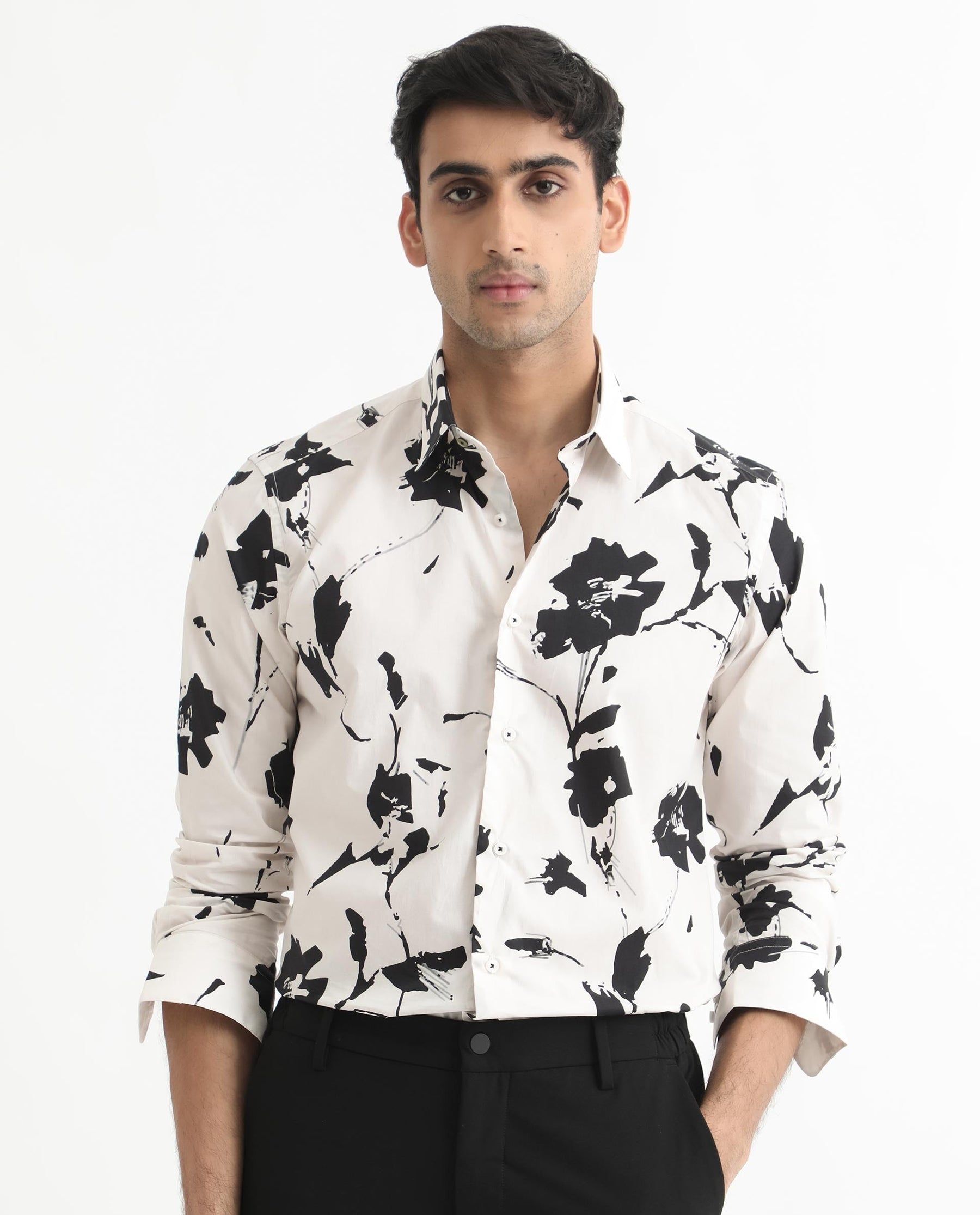 Sketcherr Off White Floral Print Full Sleeves Shirt