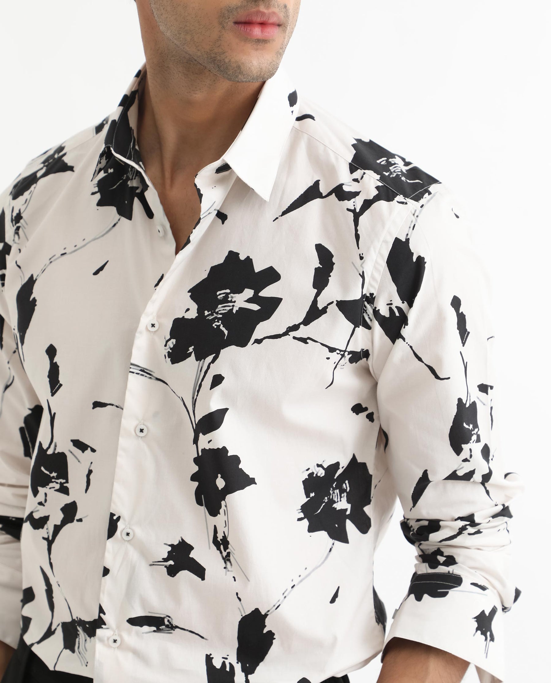 Sketcherr Off White Floral Print Full Sleeves Shirt