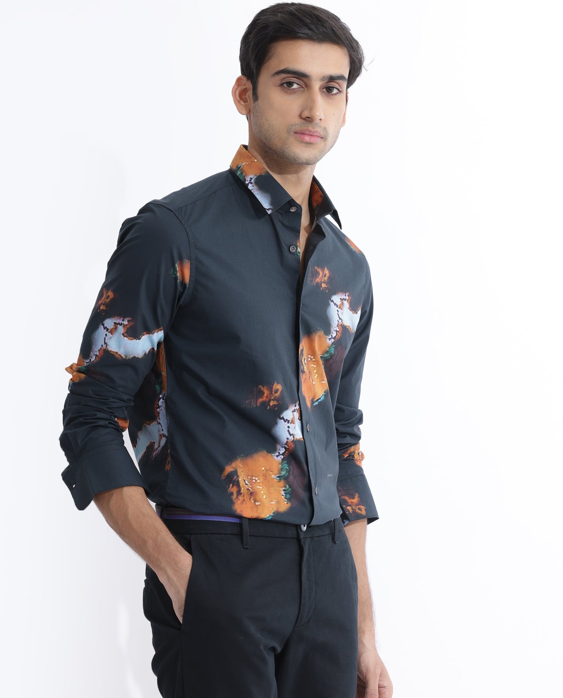 Spillerr Primary Navy Abstract Print Full Sleeves Shirt