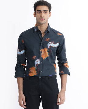 Spillerr Primary Navy Abstract Print Full Sleeves Shirt